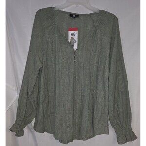 New Frye Womens Long Sleeve Textured Blouse Top Sea Green Sz M Medium Flowy Boho